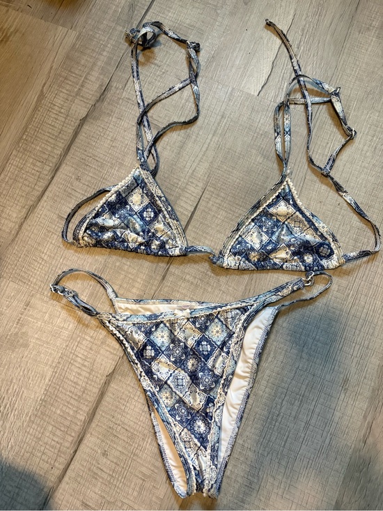Haute Swimwear Other - Blue Tile Print Triangle Bikini Set